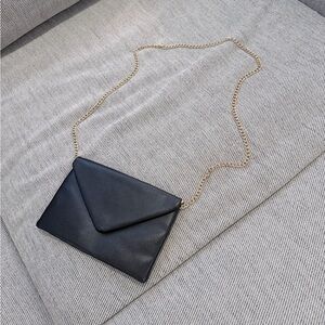 Black Faux Leather Envelope Crossbody w/ Gold Chain